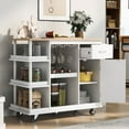thumbnail image 4 of Kitchen Island Cart with Side Storage Shelves, Rubber Wood Top and Adjustable Storage Shelves, Kitchen Storage Cabinet with Wine Rack, 4 of 9