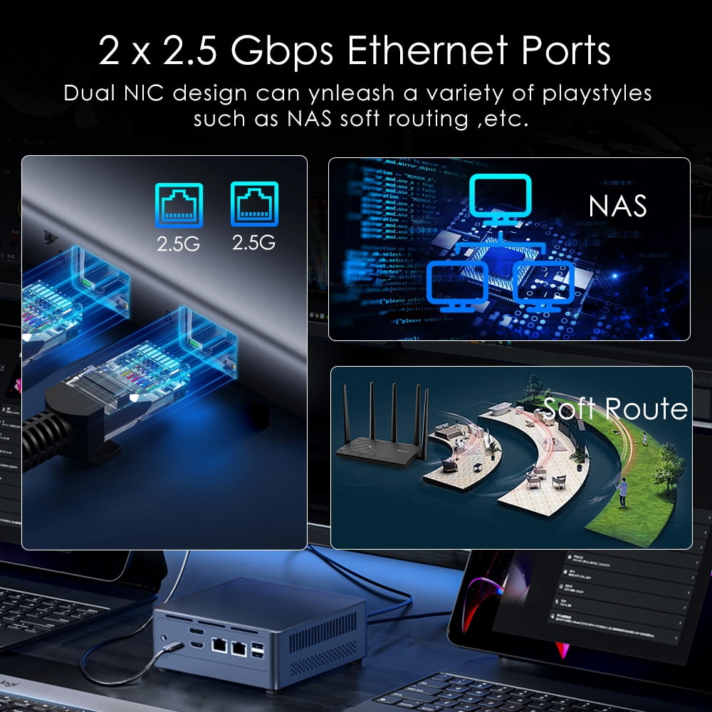 N9NP Mini PC Barebone, Intel Core i3-N305 (up to 3.8GHz), Intel UHD Graphics, 2 x 2.5GbE I226-V/6 x USB Ports/Wi-Fi 6/BT 5.2