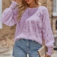 thumbnail image 5 of Women's Long Sleeve Round Neck Tunic Shirts Lantern Sleeve Casual Solid Ruffled Blouses Purple,L, 5 of 6