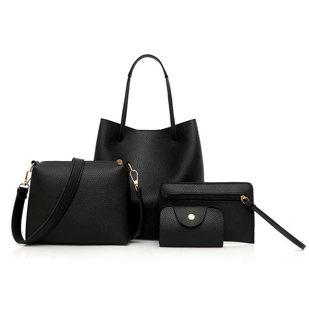 Qarigey Conjunto de bolsos de mano, Kit de tarjetero, artesanía, bolso de gran capacidad, bolso de hombro, manija, superficie lisa exquisita Carteras Negro