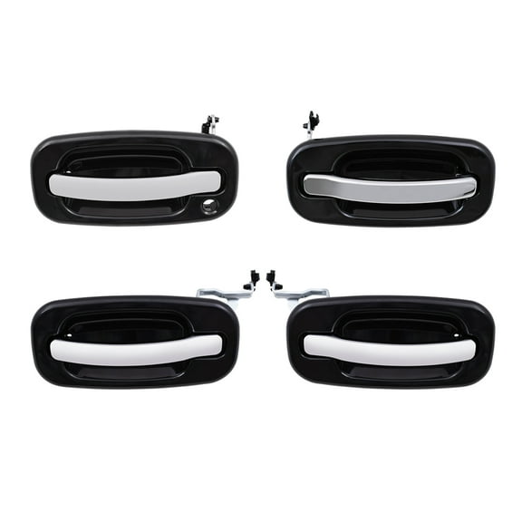 Brock Replacement 4 Pc Set Outside Door Handles Black with Chrome Compatible with 2001-2006 Silverado Pickup Truck