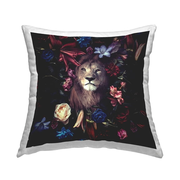 Stupell Industries Lion & Dark Blooms Decorative Printed Throw Pillow Design by Reinders.