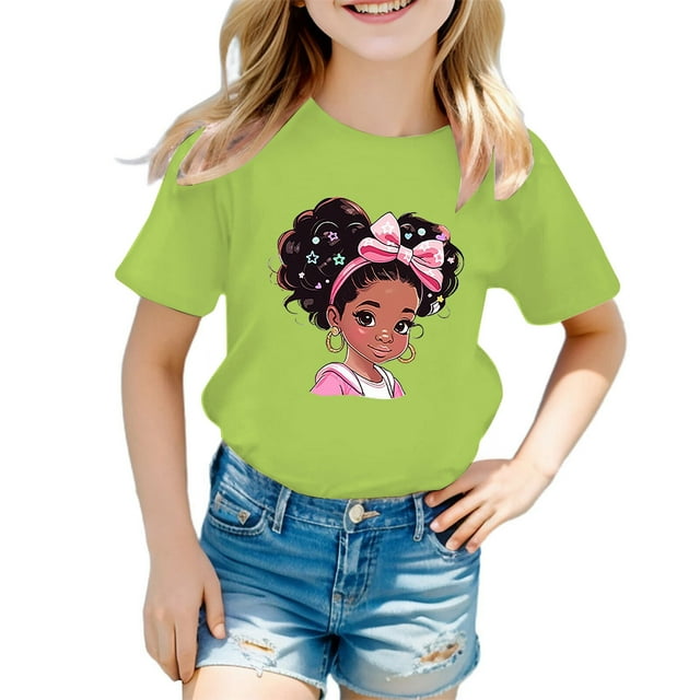 HNMKIU T-Shirt Graphique Décontracté Tendance pour Filles Manches Courtes Col Rond Haut d'Été pour Enfants Usage Quotidien à la Mode