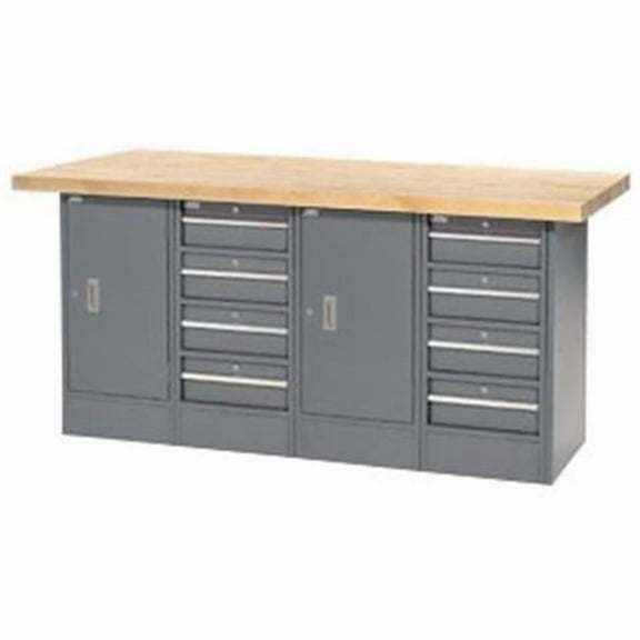 72 x 30 in. Maple Top 8 Drawer with 2 Cabinet Workbench - Gray