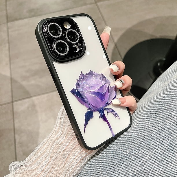 Funda De Lujo Transparente De Rosas Moradas Para IPhone 12 11 Pro Max IP 13 Cinta Lente De Protectora Cubierta Para 14 Fundas
