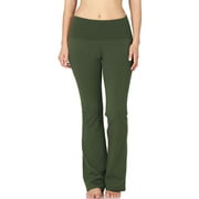 KOGMO Womens Premium Cotton Flared Fold Over Yoga Pants Exercise Pants (S-3X)