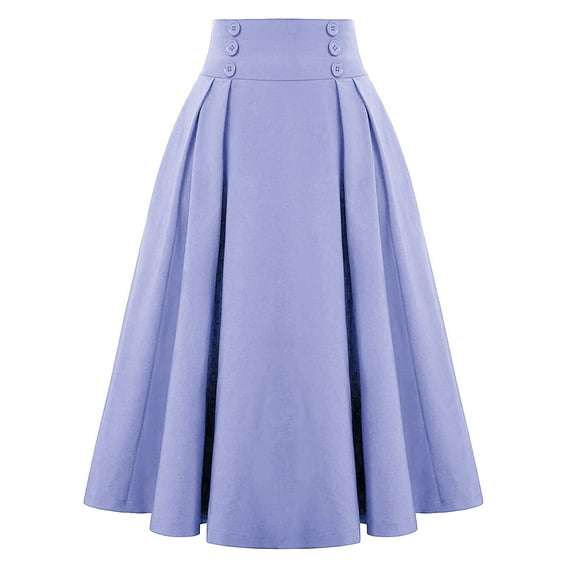 Women's Elegant Solid Pleated Skirt High Waist Flowy A-Line Midi Skirt Casual Comfortable Stretchy Fashion