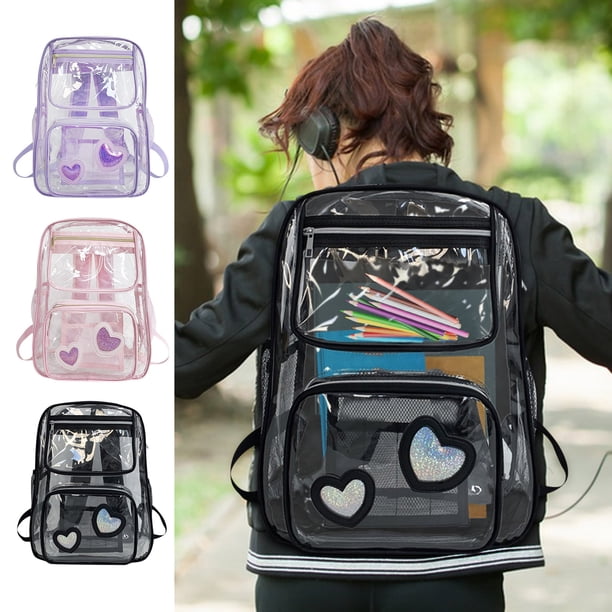 Xihbxyly Mochila Transparente de Pvc, Diseño de Gran Capacidad, Material Transparente para Facilitar El Control de Seguridad, Correas de Hombro Ajustables, Duradera y Fácil de Limpiar, Mochila Escola