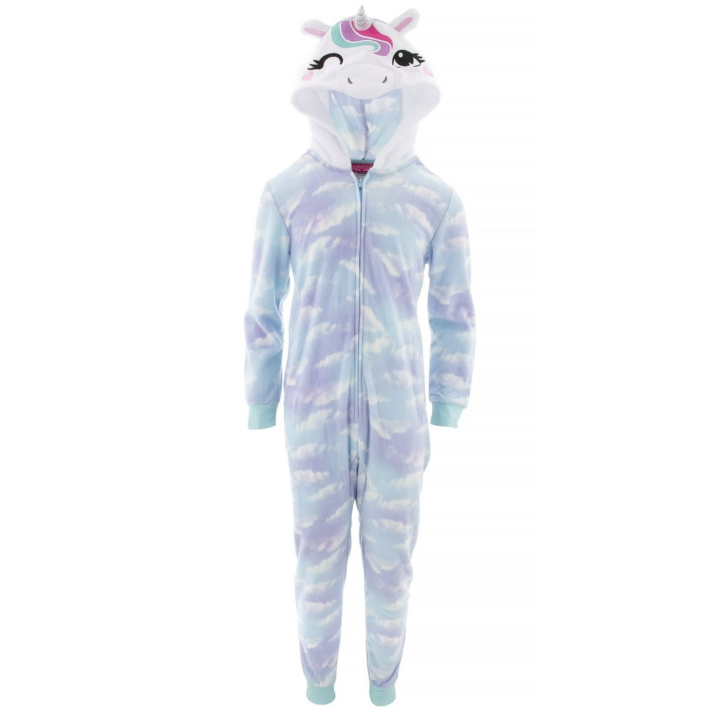 Saint Eve St Eve Kids Girls Unicorn Blue Hooded One Piece Pajamas 