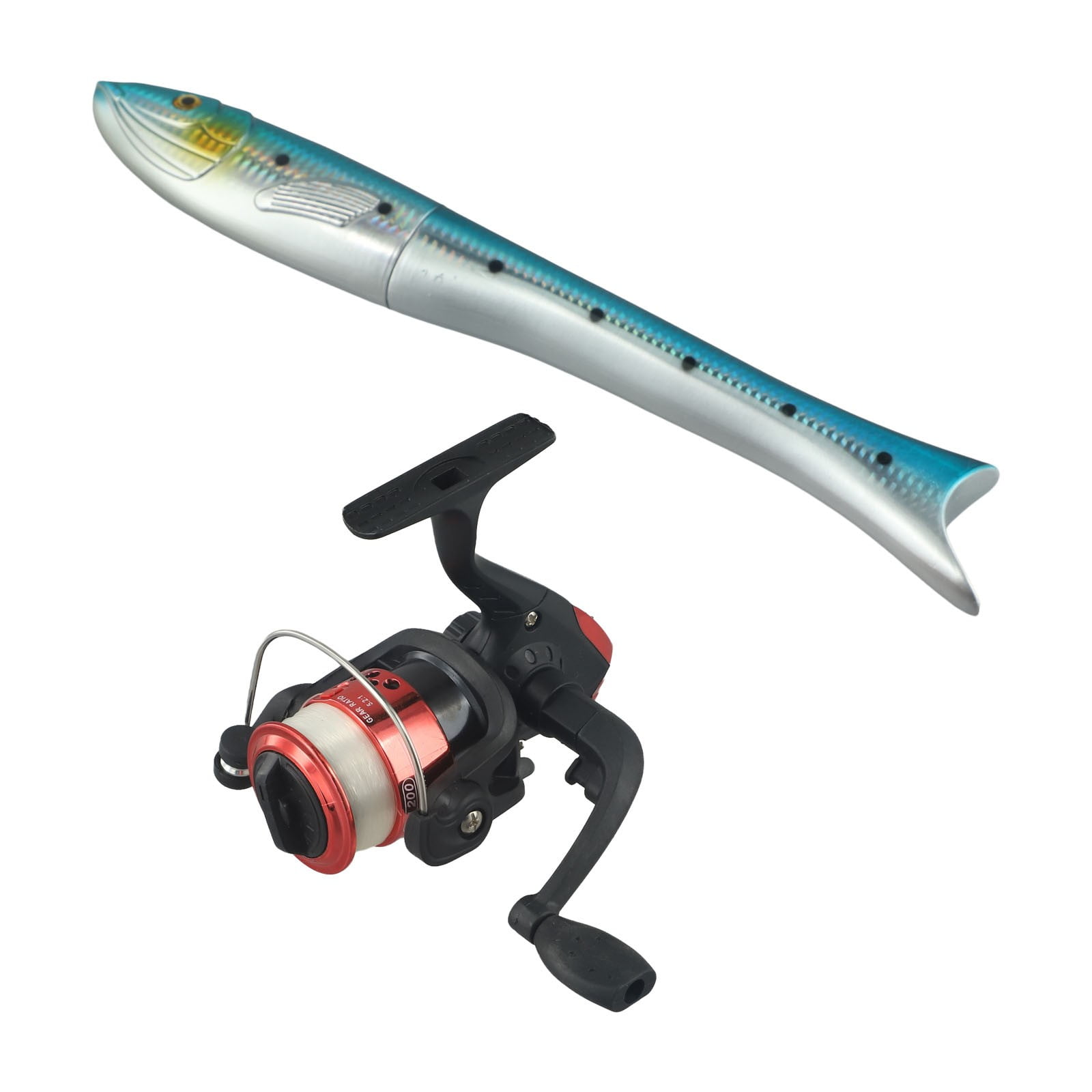 Fishing Rod Powerful Carbon Fiber Fishing Rod And Reel Combo Fish Shaped Design Portable Pocket Pen Casting Spin Reel Blue Rod Only Fangkenuo