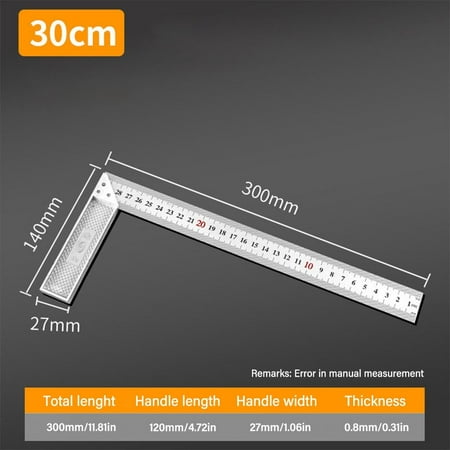 

Practical Multi-functional 30/50CM Double Sided Scale Woodworking Gauge Stainless Steel 90 Degree Turning Ruler Triangle Ruler Right Angle Gauge Angle Square Ruler 01-30CM