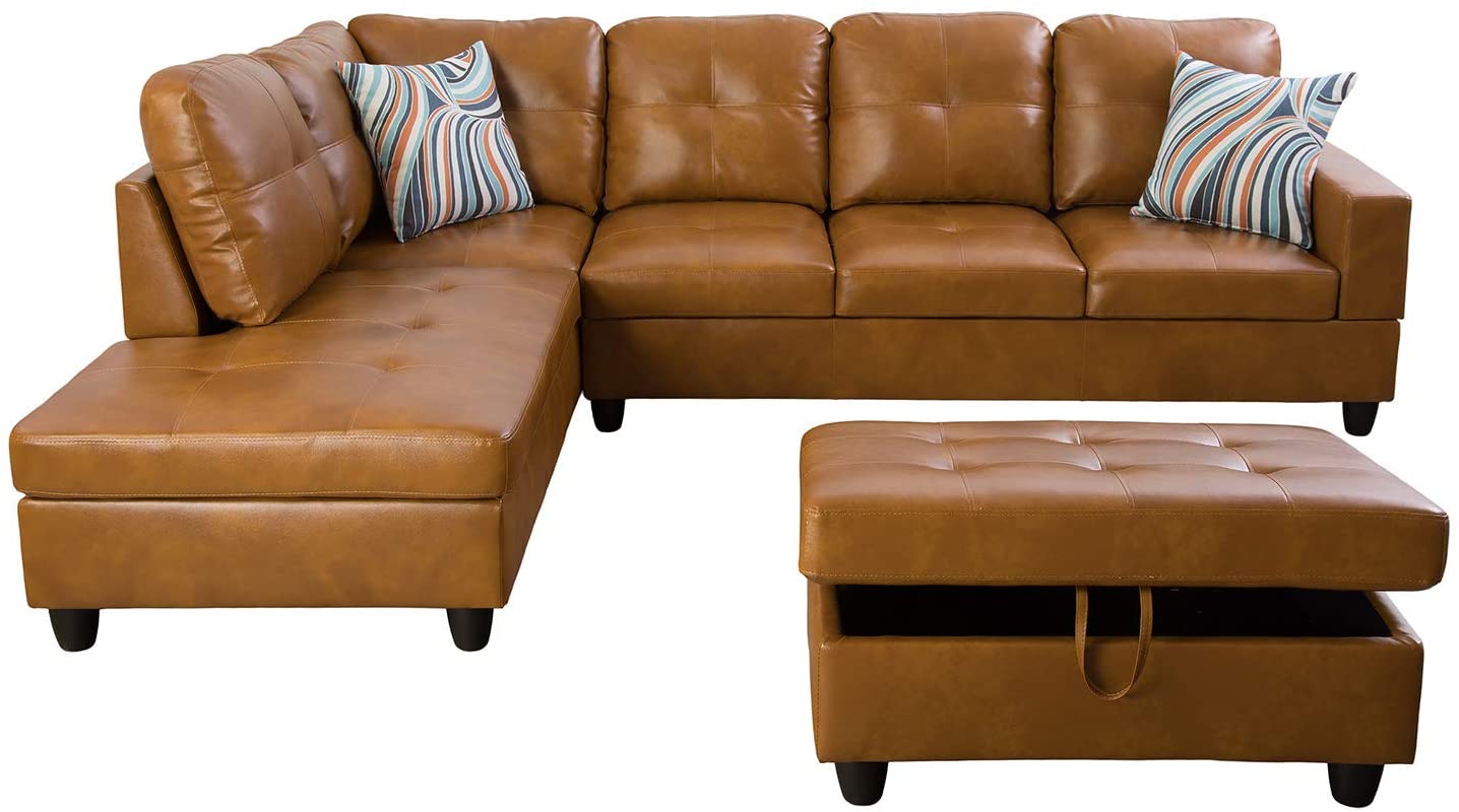 Ainehome Furniture Faux Leather Sectional Sofa Set, L Shape Living Room Couch Set (Left Hand Facing, Ginger)