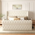 thumbnail image 2 of VIPLOV King Upholstered Sleigh Bed Frame with 52" Tall Wingback Headboard, Noise-Free, 2 Package in All, Cream, 2 of 6