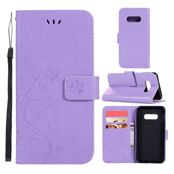 S10e Case, Samsung Galaxy S10e Case - Allytech Premium Wallet PU Leather with Fashion Embossed Flower Magnetic Clasp Card Holders Flip Cover with Hand Strap, Lightpurple