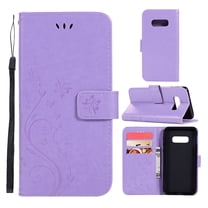 S10e Case, Samsung Galaxy S10e Case - Allytech Premium Wallet PU Leather with Fashion Embossed Flower Magnetic Clasp Card Holders Flip Cover with Hand Strap, Lightpurple