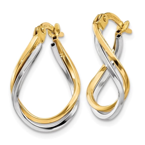 DewberryDiamonds 14k Two-tone Gold Twisted Hoop Earrings Women's Plain Gold Jewelry (Weight : 1.35g, Length : 16mm, Width : 11mm)