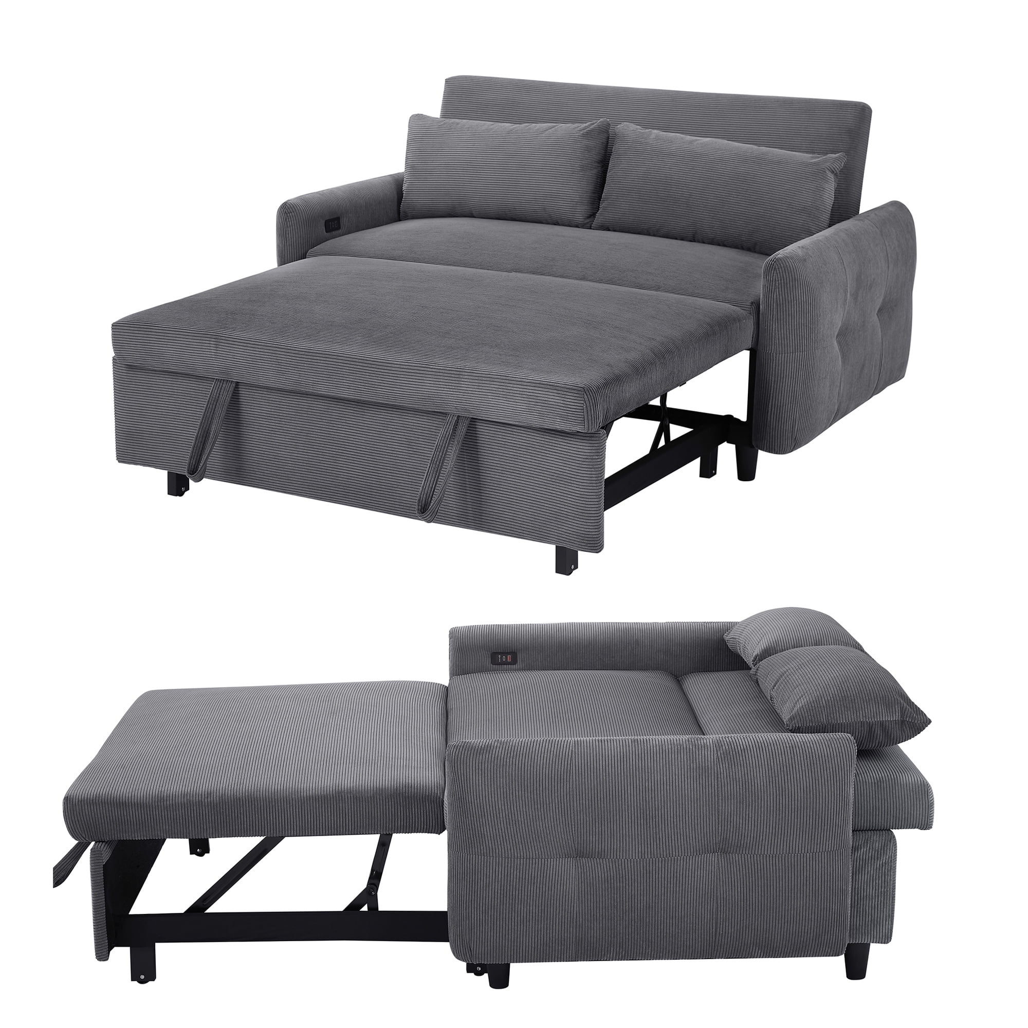 Aukfa 57.48" Sleeper Sofa Bed, Modern Convertible Loveseat Sofa Couch with USB Ports, Dark Gray