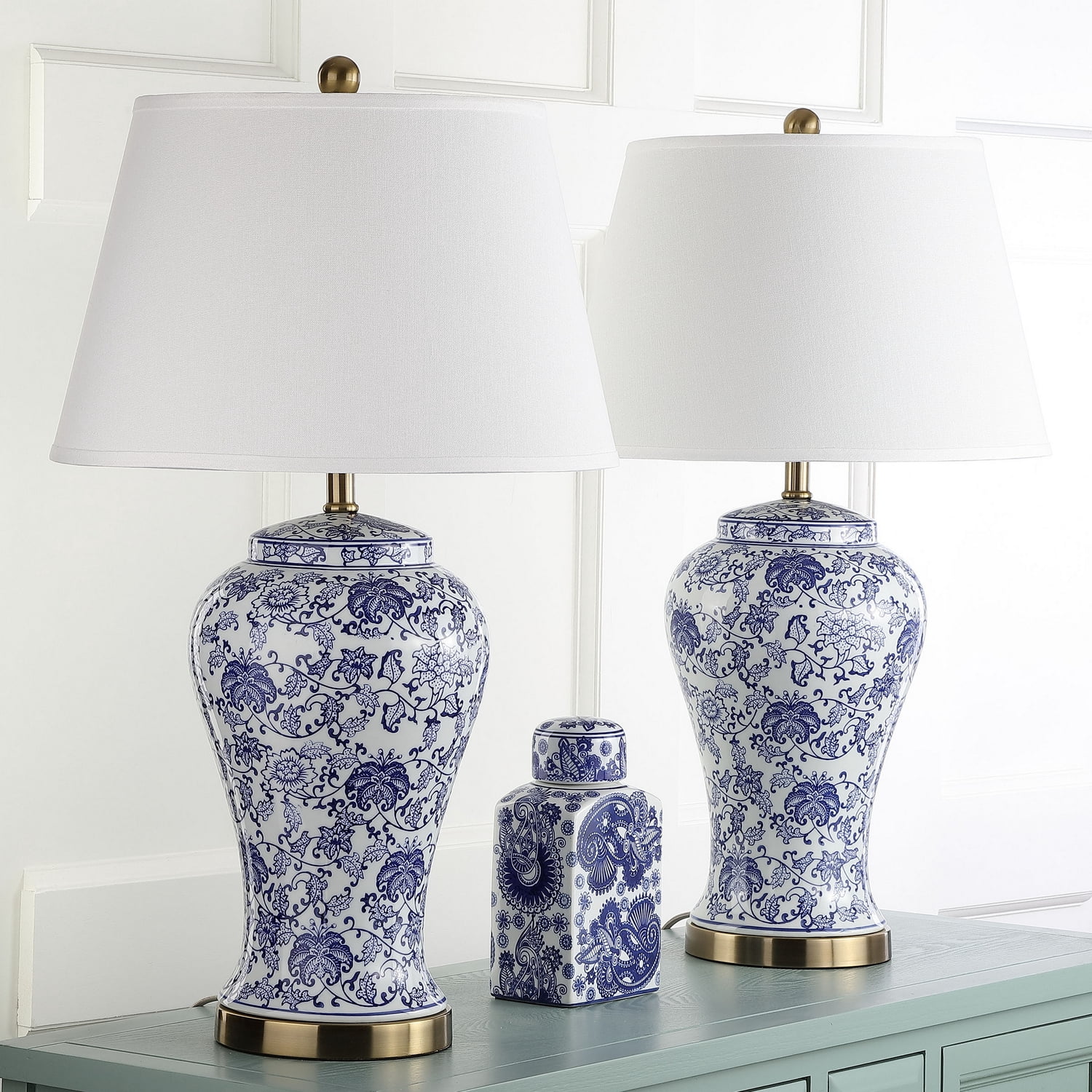 SAFAVIEH Spring 29 in. H Floral Blossom Table Lamp, Blue/White, Set of 2