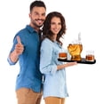thumbnail image 2 of Thumbs Up Whiskey Decanter Set - with Two 10 oz Whisky Glasses - on Rich Wood Mahogany Base Tray - Business Gift Set - Whiskey/Wine Dispenser for Liquor, Scotch, Bourbon, Vodka - 32oz - Bezrat, 2 of 5