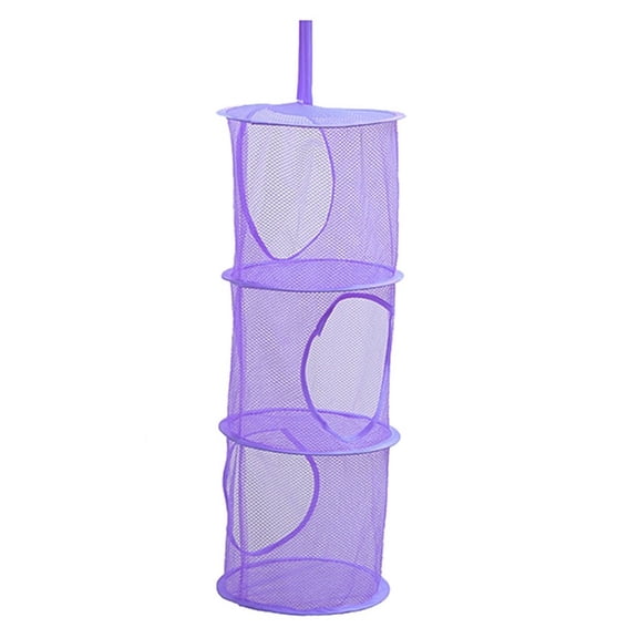 3 Tier Storage Organizer, Closet Hanging Organizer, Hanging Laundry Hamper, 12X36 In, Purple, Mesh Construction, Bathroom Wash, 1 Pc