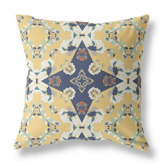 Rose Diamond Indoor/Outdoor Pillow with Removable Cover in Yellow Blue 16x16