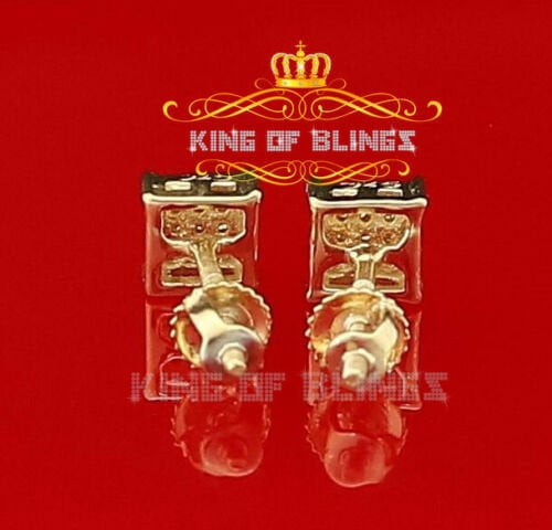 King of Bling's 0.05ct Diamond Yellow 925 Sterling Silver Stud Women's / Men's Square Earrings