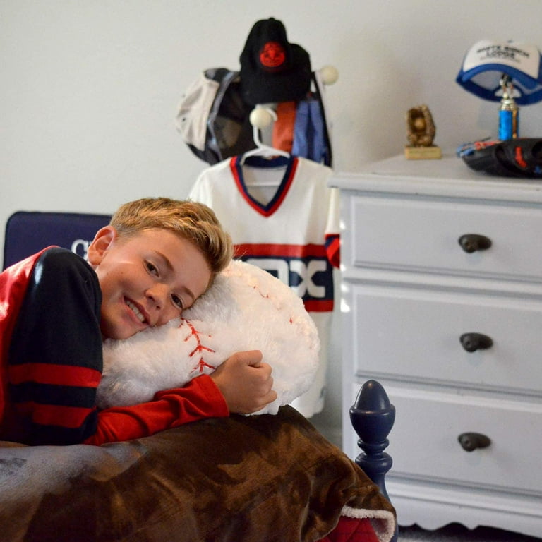 Baseball Player on Giant Baseball Throw Pillow