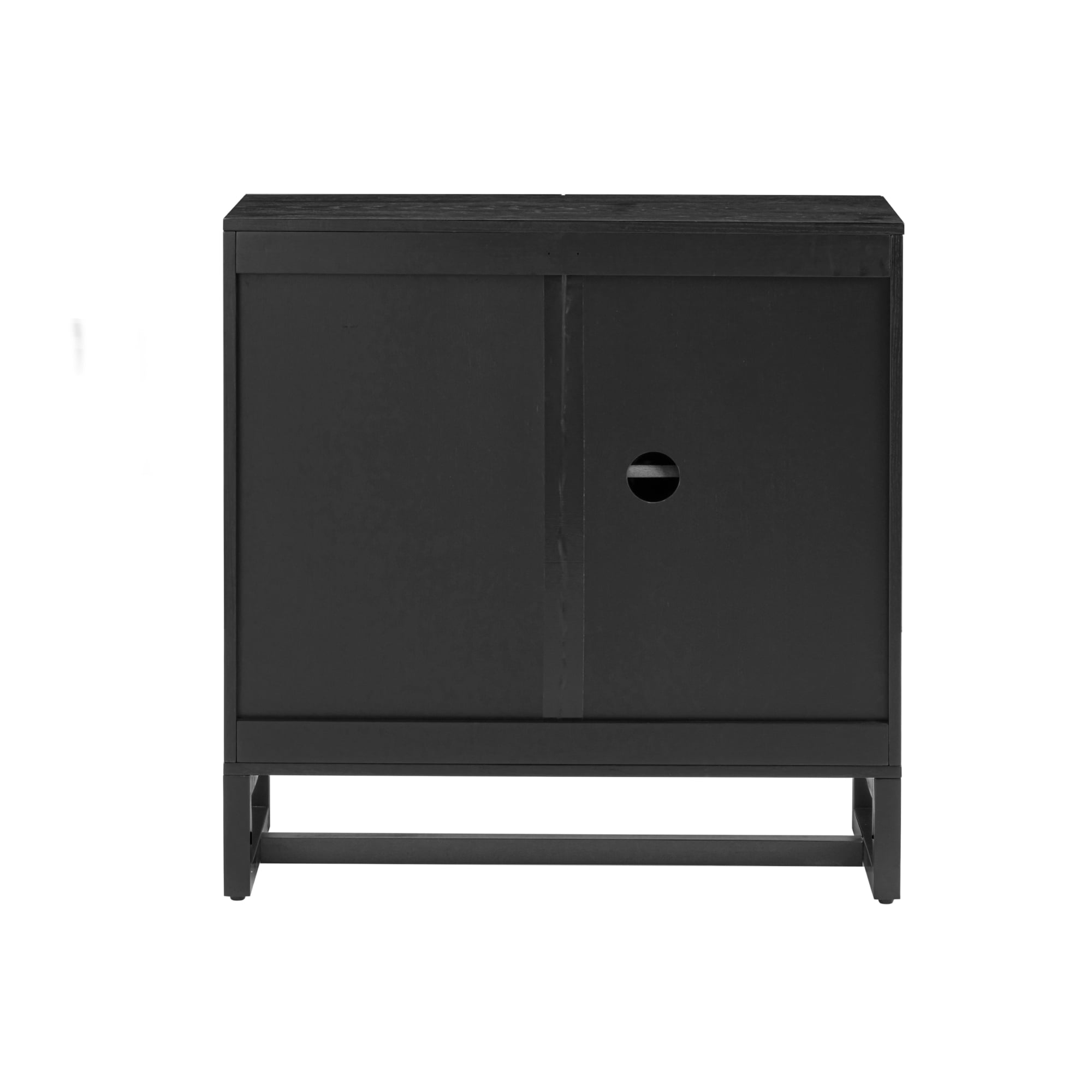 Nathan James Paxton Modern 2-Door Rattan Storage Cabinet, Wooden Cabinet with Doors for Living Room or Kitchen, Black Rattan