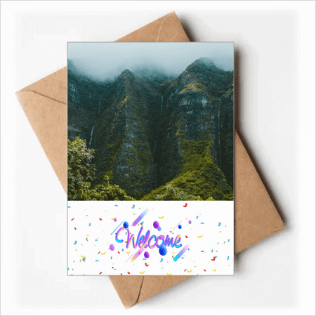 Jungle Valley Cliff Fog Forest Welcome Back Greeting Cards Envelopes Blank