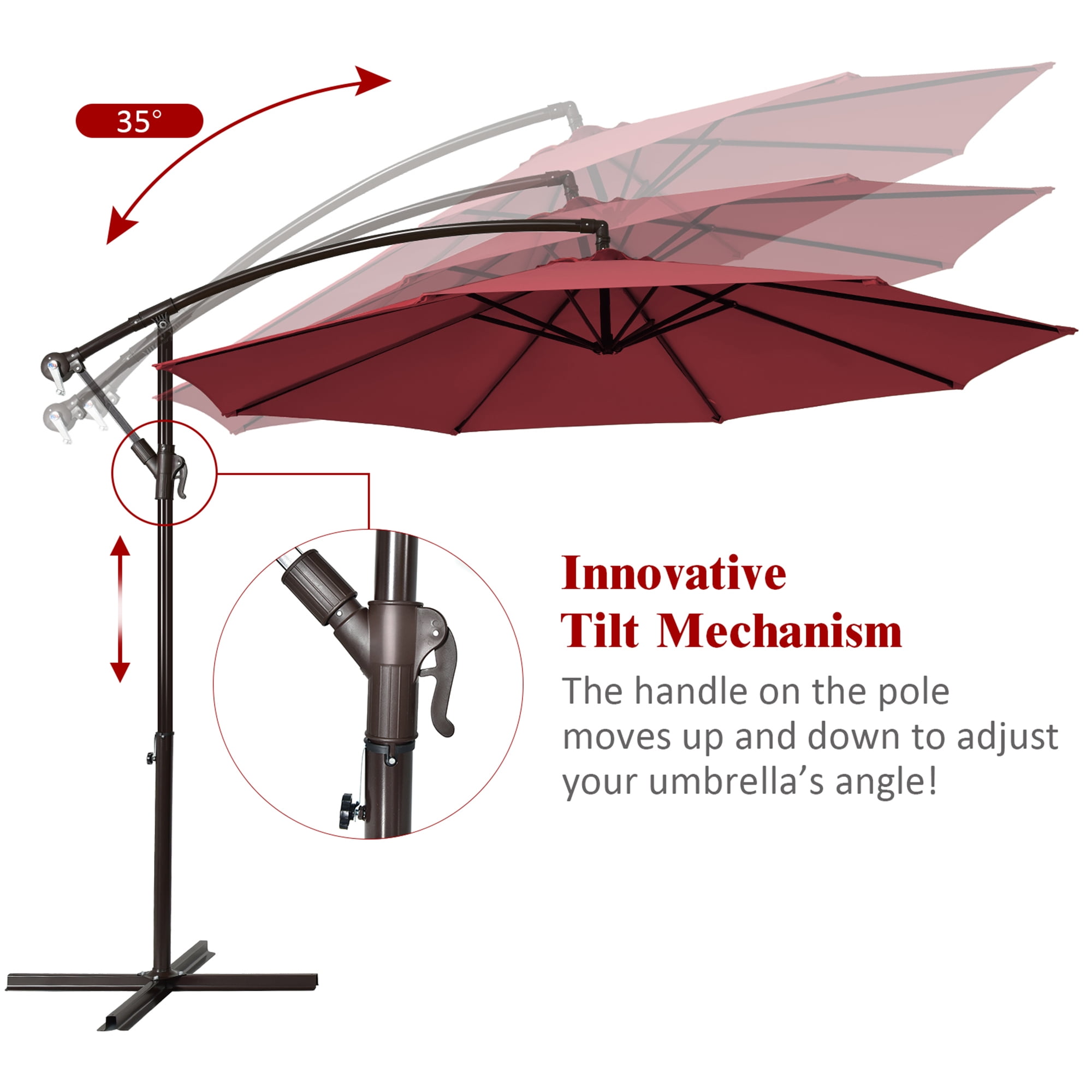 Gymax 10 ft Patio Cantilever Offset Umbrella Yard Garden Outdoor w/ 8 Ribs Burgundy