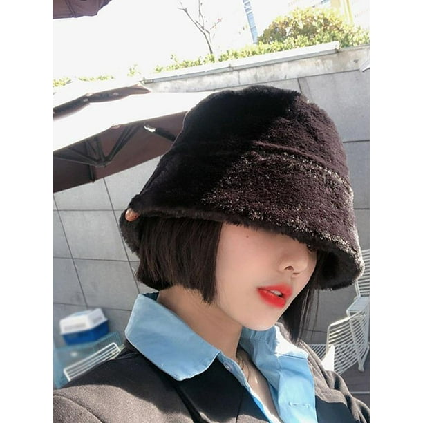 Chapeau Seau En Fausse Fourrure à Imprimé Léopard Pour Femme, Casquette