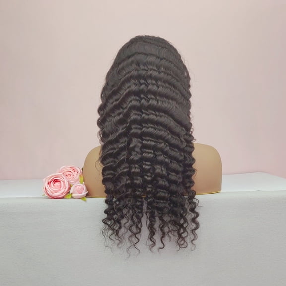 VIYA Deep Wave Lace Front Wigs Human Hair Pre Plucked 13X4 150 Density Natural Black 24 Inch