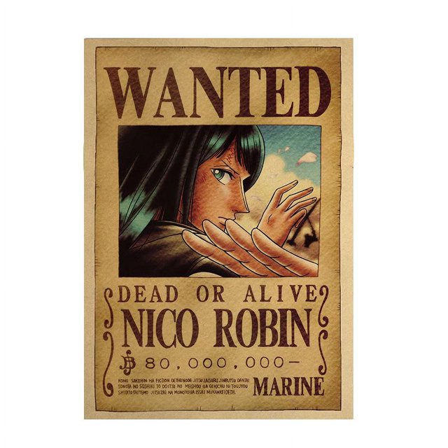 Figura de Anime pirata de dibujos animados, cartel de Wanter, accesorios de decoración del hogar, pintura decorativa de papel Kraft de Anime tipo 3
