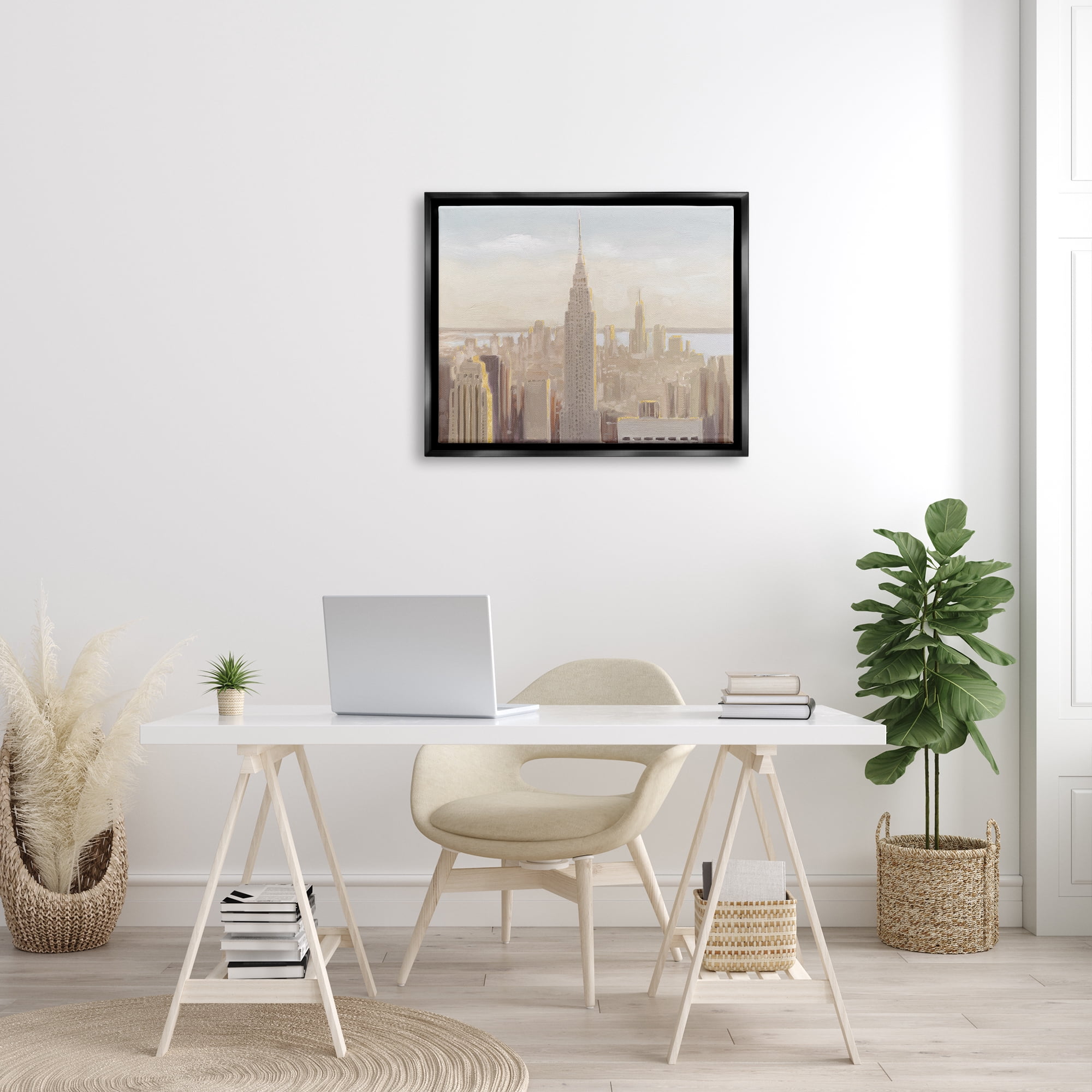 Stupell Industries Manhattan Dawn Painting Travel & Places Painting Black Floater Framed Art Print Wall Art, 31 x 25