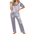 thumbnail image 2 of NominalSnug Satin Pajamas Sets for Women Short Sleeve Button down Sleepwear Wide Leg Pants Loungewear, 2 of 8