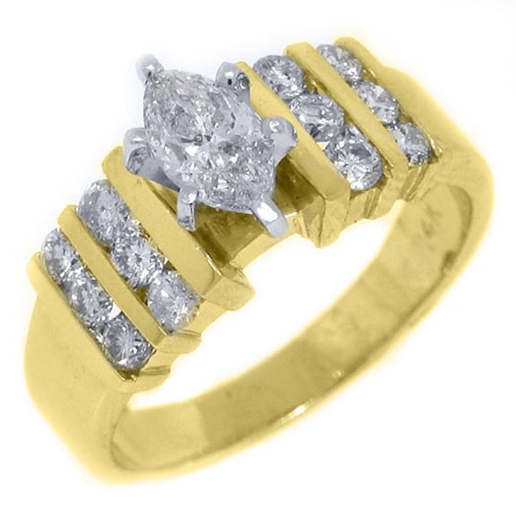 14k Yellow Gold 1.51 Carats Marquise & Brilliant Round Diamond Engagement Ring