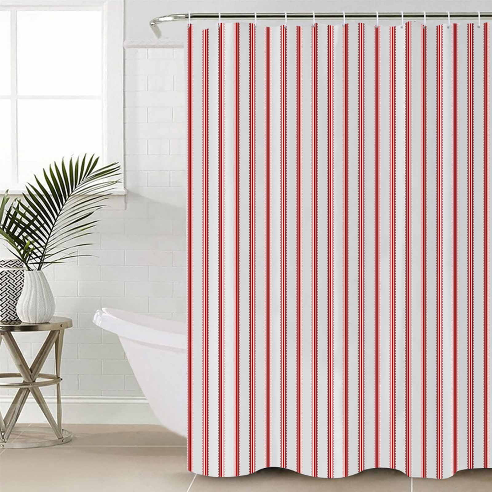 Extra Long Shower Curtain 72x84 Inch, Red Striped Shower Curtain Waterproof Bathroom Decor Red White Stripes Farmhouse Fabric Bath Curtain Set Accessories with Hooks
