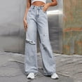 thumbnail image 6 of Women's Casual Ripped Jeans Straight Leg Pants Jean's Posh Pantry Stretch Pants for Women with Pockets Women Wide Pants High Waist Jean Womens Designer Pants Two Chicks Leggings Womens Jean Rompers, 6 of 8