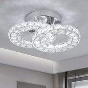 Deckrico Modern 2-Ring Crystal Chandelier LED Ceiling Lamp  Mini Flush Mount Fixture