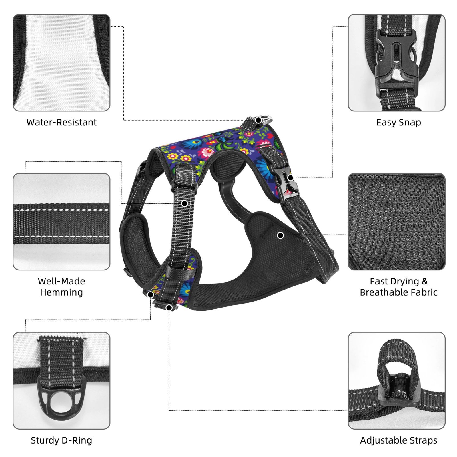 Vsdgher Roosters 1 Dog Harness, No-Pull Pet Harness, Dog Vest, Pet Vest for Small to Large Dogs-Small