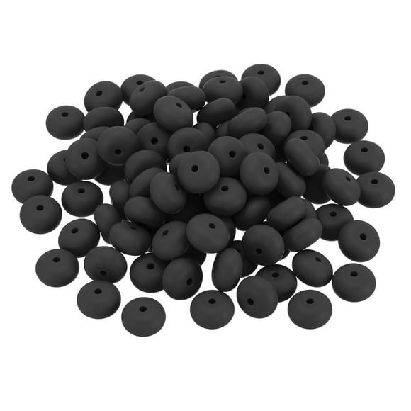 Unique Bargains 14mm Silicone Beads, 100PCS Silicone Beads Bulk Abacus Spacer Beads Lentil Focal Cute for Pens Keychain, Black