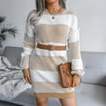 thumbnail image 6 of Henpk Summer Dresses for Women Striped T Shirt Dress Casual Midi Dress Short Sleeve Sundress with Pockets Fashion Casual Loose Stripe Splicing Sweater Knit Dress Beige L, 6 of 6
