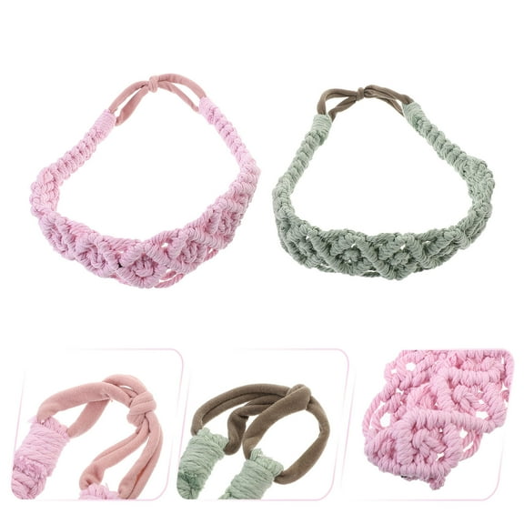 TEHAUX 2 Pcs Bohemian Cotton Headbands for Women, Stretchy Decorative Hairbands in Assorted Colors