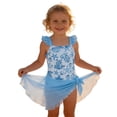 thumbnail image 3 of ibiyuan Girls Tankini Swimsuits 2 Piece Cover Up Slit Skirt Bathing Suit Soft Allover Printed Tankini Set Modest Ruched Cutout Bikini Bottoms Swimwear for Girls, 3 of 6
