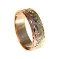 thumbnail image 4 of 14k yellow white rose tricolor gold hand engraved Hawaiian plumeria scroll 6mm ring size 11, 4 of 5