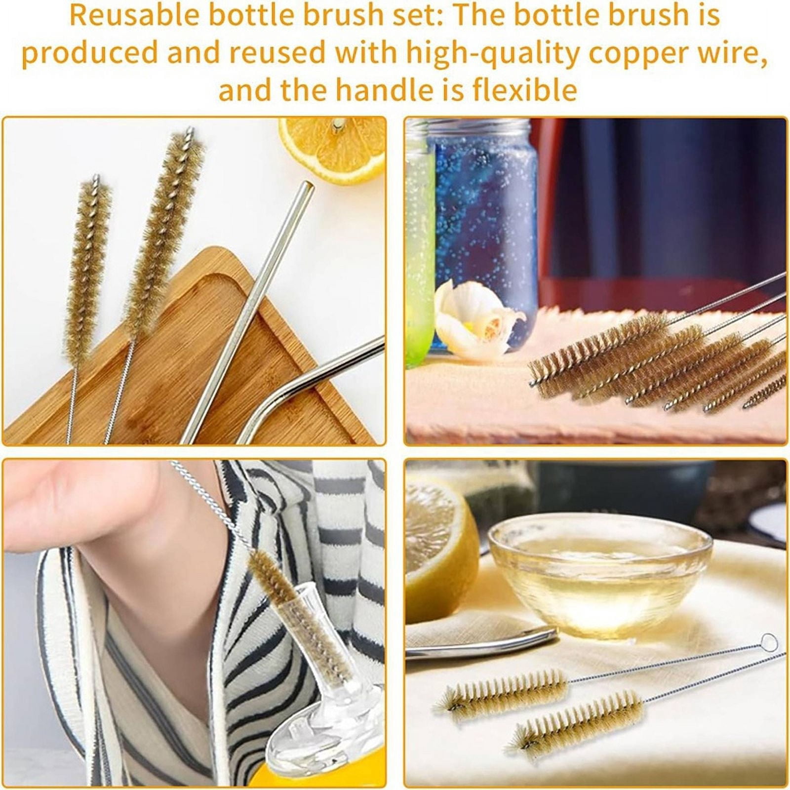 14Pcs Brass Wire Tube Brushes Bottle Brush Set,Wire Brushes for Cleaning,Wire Pipe Cleaner Bore Brush Cleaning