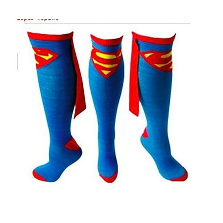 Superman Logo Superhero Cape Knee High Socks Blue Adult shoe size 9-12