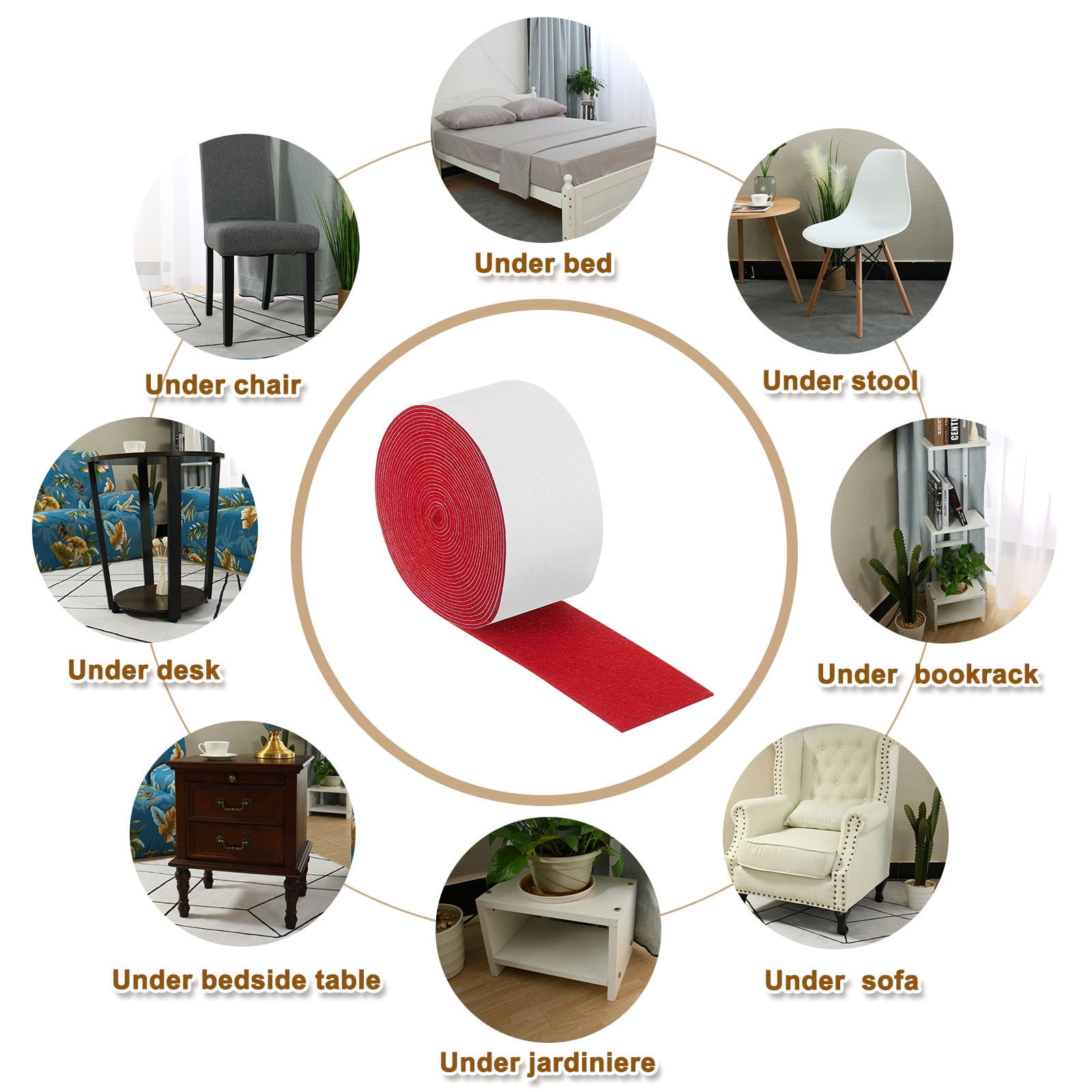 Felt Strips with Adhesive Backing, 2 Pack 2" x 193" x 0.06" Adhesive Felt Strips Anti Scratch Furniture Felt Tapes Self-Stick Felt Pads for Protecting Hardwood Floor, Red