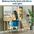 thumbnail image 3 of Studyset Makeup Vanity Desk with Lights, Fluted Wooden Dressing Table with 5 Drawers and Adjustable Shelves, Makeup Vanity Table Modern Glass Top with Charging Station for Bedroom, 3 of 7