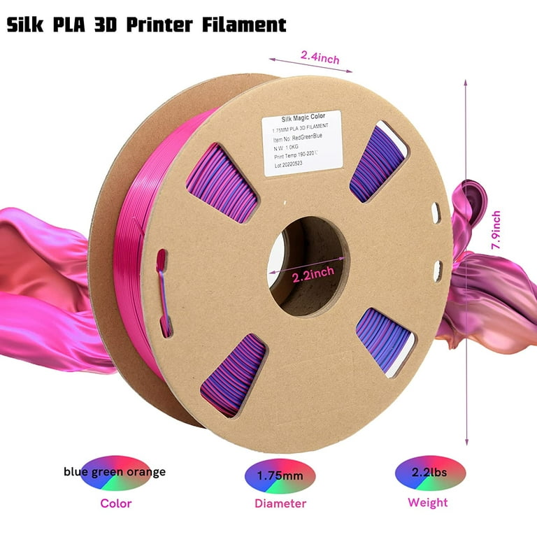 DD Silk PLA Filament Multicolor, 3D Printer Filament Tricolor PLA
